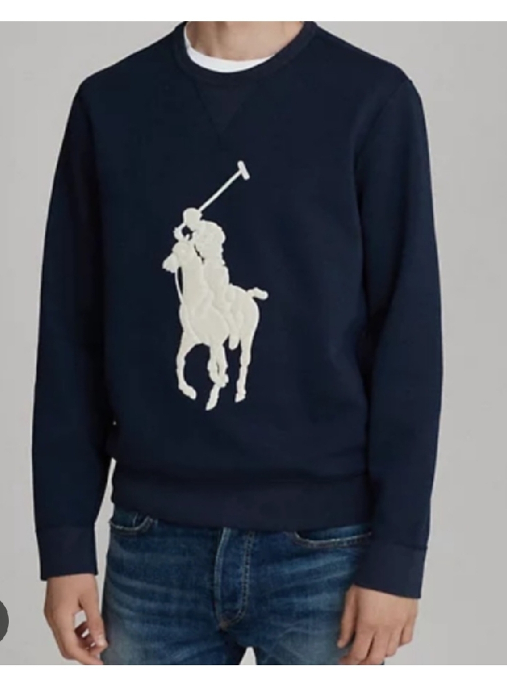 Navy Crewneck Sweater with Contrast Polo Logo